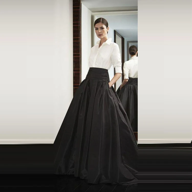 Fashion A-Line Women\'s Skirts High Waist Zipper Ruffle Maxi Floor-Length Custom Made Formal Party Skirts