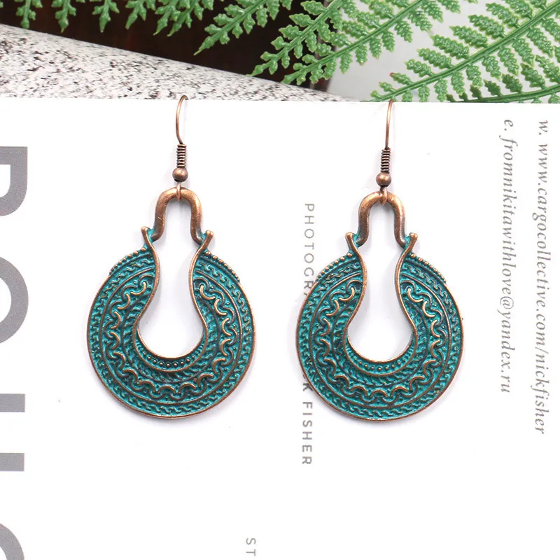 

Ethnic Bronze Green Leaf Tassel Drop Earrings for Women Hollow Big Ring Leaves Dangling Long Statement Jewelry Bijoux