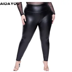 Leggings in ecopelle primavera estate Plus Size abbigliamento in Spandex Super elastico pantaloni in pelle PU pantaloni oversize con controllo della pancia