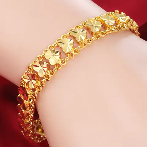 Bonita pulsera de oro de 22 quilates para mujer, joyería de compromiso de boda, pulsera de cadena de reloj amplia de lujo que no se decolora, regalos de joyería fina