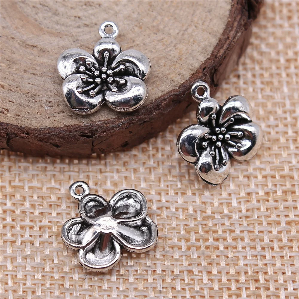 free shipping 59pcs 15x14mm antique silver Flowers charms diy retro jewelry fit Earring keychain hair card pendant accessories