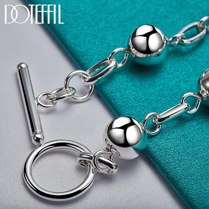 DOTEFFIL 925 فضة الكرة السلس سلسلة من الخرز سوار للنساء رجل مجوهرات الزفاف الخطوبة #4