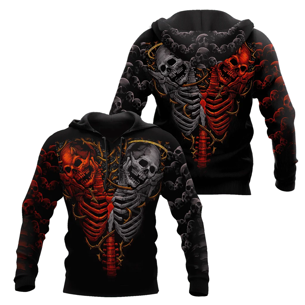 Sudadera con capucha para hombre, ropa deportiva informal con estampado 3D de tatuaje de calavera gemela, con cremallera, Unisex, de otoño, DW836