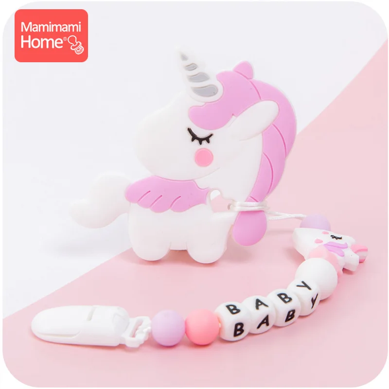 1pc Personalised Dummy Pacifier Clip Silicone Unicorn Pendant Nipple Holder Silicone Beads Baby Teether Products Nurse Gift Toys