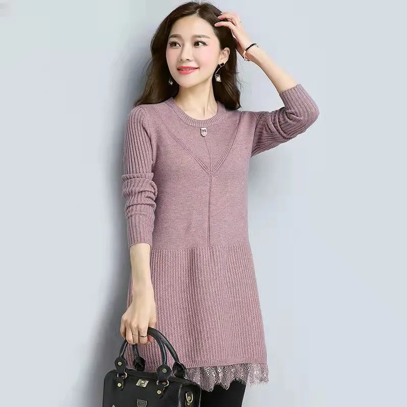 Fdfklak Women's Sweater Loose Thick 2024 Spring Autumn Outer Wear Knitted Bottoming Shirt Female Long Pullover Sweaters Dress