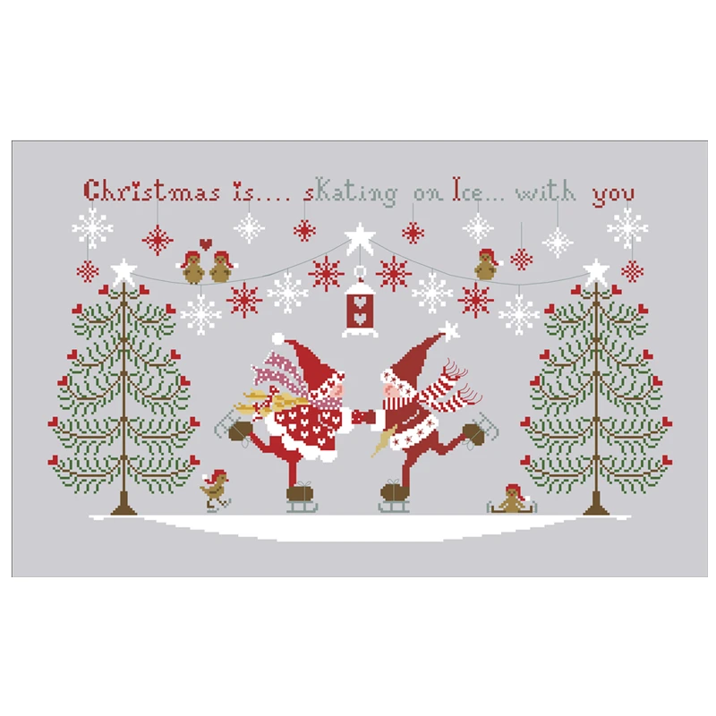 Christmas is skating on ice with you cross stitch kit cartoon pattern design 18ct 14ct 11ct silver canvas embroidery DIY