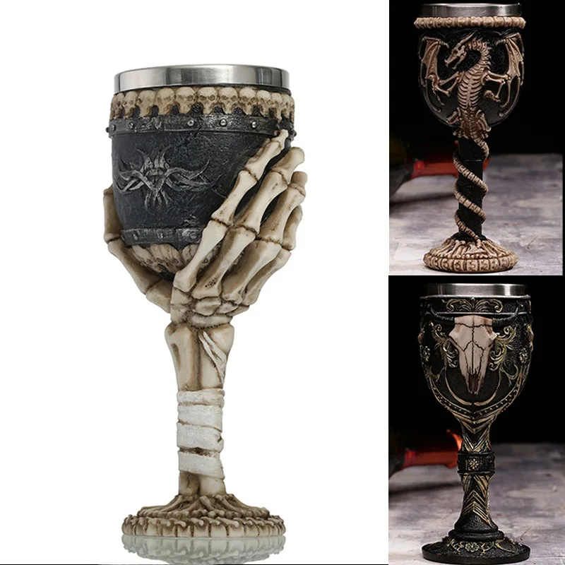 Gothic Wine Goblet Style Contain Goat Skull Viking Dragon Claw Finger Metall&Resin Wine Glass BEST Halloween Gifts Bar Drinkware