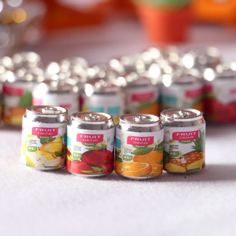 4PCS/Lot 1:12 Miniature Dollhouse Mini Fruit Beverage Cans Models Pretend Play Doll Food for Blyth BJD OB11 Toys