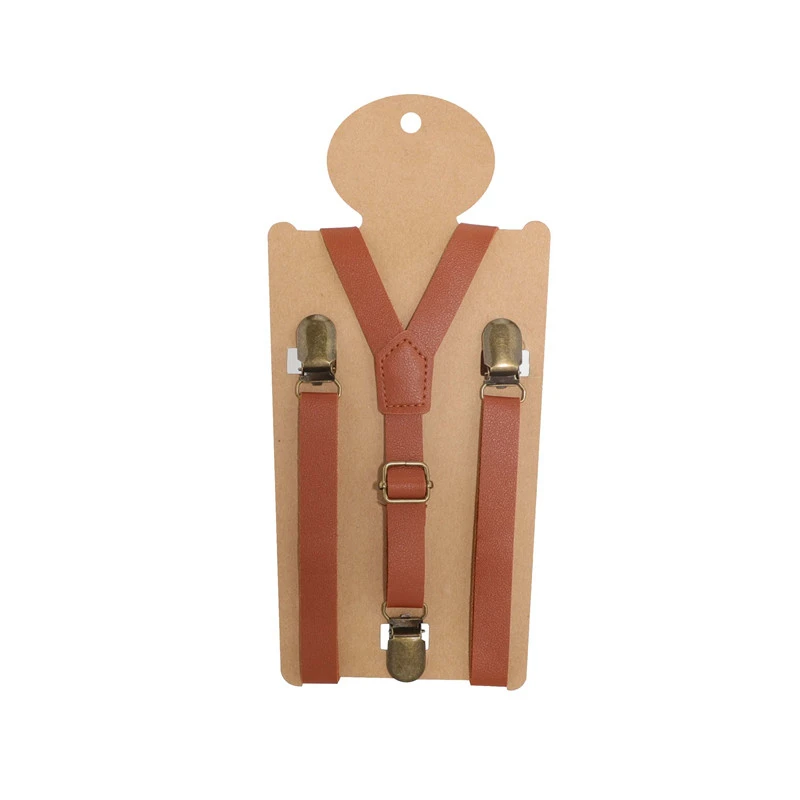 Kids PU Leather Suspenders Adjustable Bronze Clips Buckle Matching Tuxedo Suit Unisex Boy Girl Wedding Y-Back Brace Belt