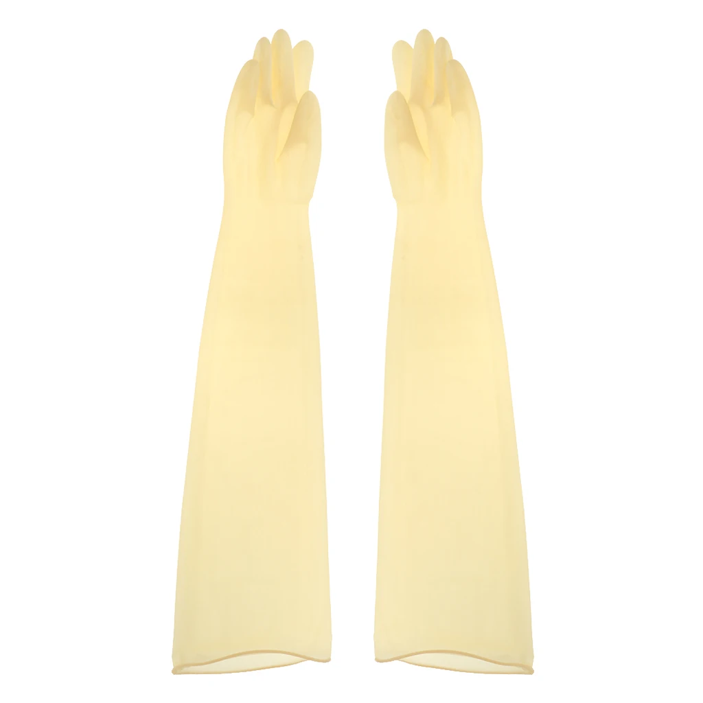 1pair 70cm Industrial Lab Solvent Chemical Resistant Latex Work Glove Yellow