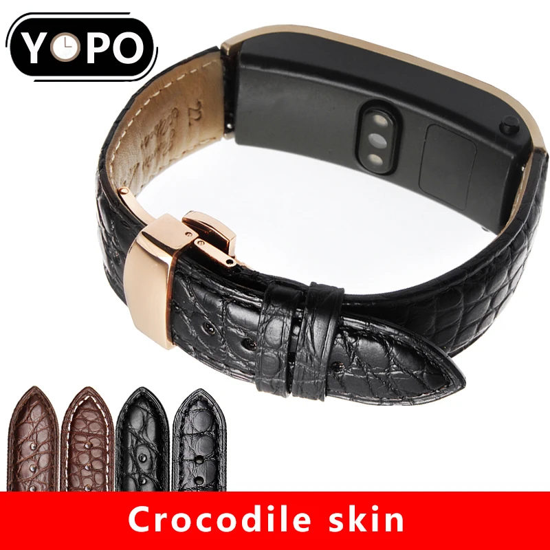 

Luxury alligator leather strap 16mm 18mm genuine leather watchband for HUAWEI B3 B5 waterproof bottom bracelet quick release