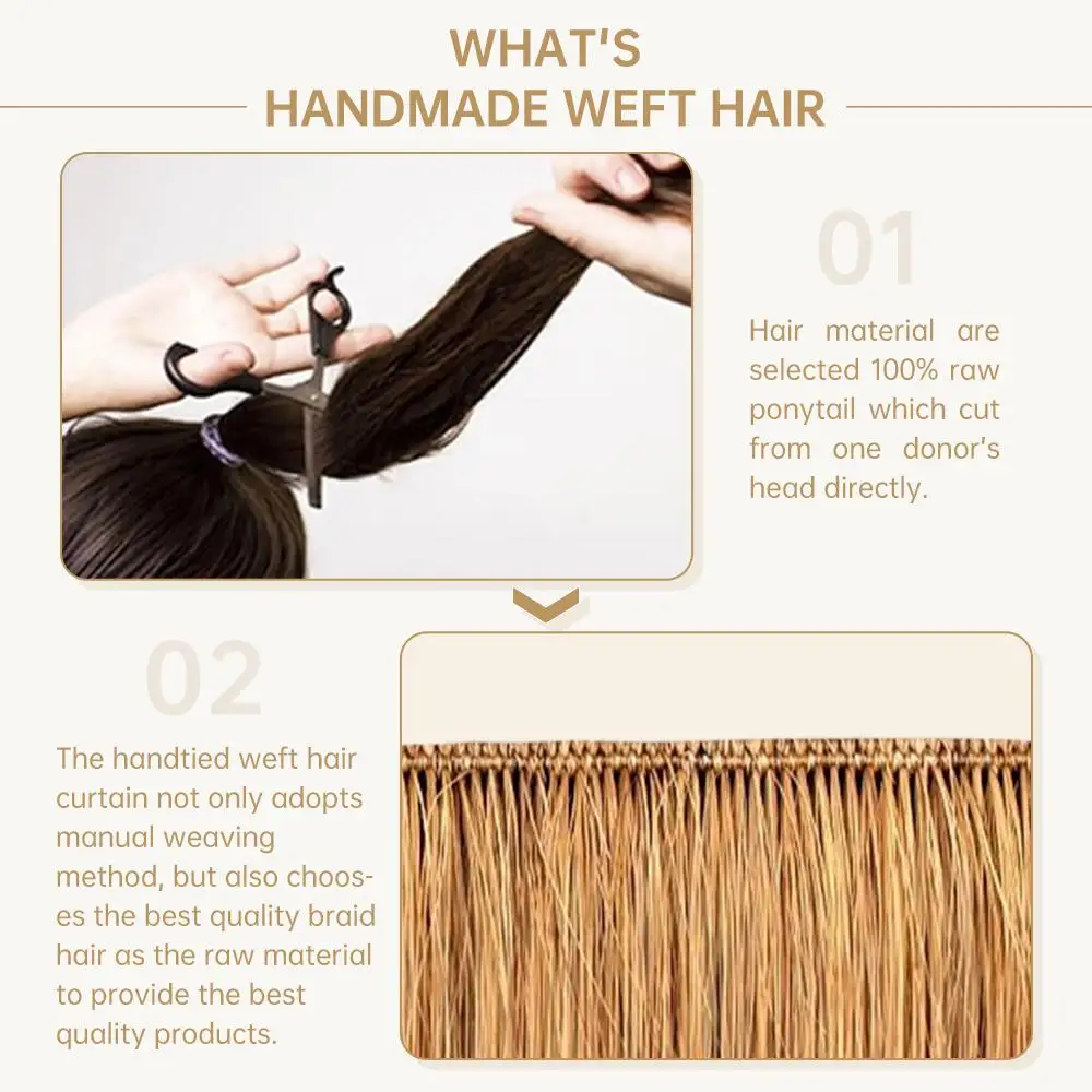 Pacotes de extensões de cabelo de trama amarrada à mão, 100% cabelo humano virgem, invisível, brilho completo, feito à mão, costurar