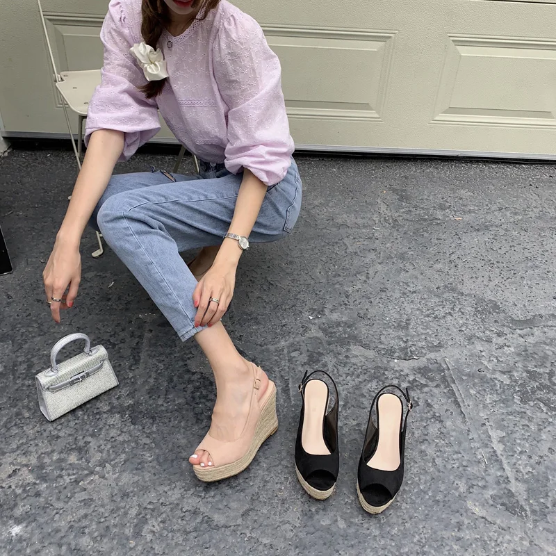 Clear Heels High Heeled Sandals Woman 2022 Open Toe Suit Female Beige Ladies Shoes Summer Espadrilles Platform Clogs Wedge High-