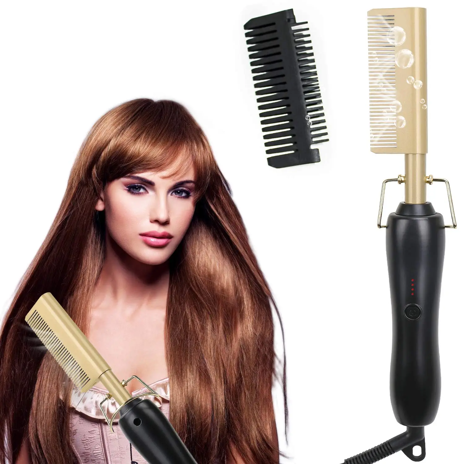 

Hot Comb Hair Straightener Brush Electric Heating Comb Portable Curling Iron Heated Brush Anti-Scald Beard Styler for Salon Home