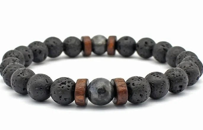 8mm wh42 elastic thread adjusted Charm black volcanic lava Bracelet Stone bead essential oils diffuser women men gift