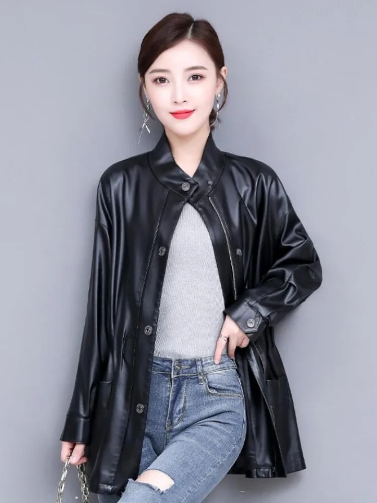 ฤดูใบไม้ผลิใหม่สไตล์ Biker Slim รวบรวมเอวเสื้อผู้หญิงยาวแขนเสื้อหญิง Sheepskin Coat 2023 Ladys กระแสแฟชั่น Outwear