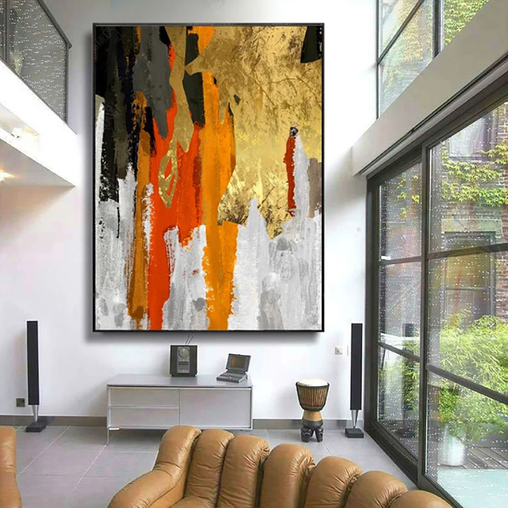 Golden Abstract Handmade Oil Paintings Large Salon Club Sofa Backdrop Decoration Modern Wall Art Hand Painted Canvas Pictures