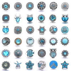 5pcs/lot Snap Button Jewelry Sky Blue Rhinestone Owl Cross Butterfly Flower Snap Buttons Fit 18mm Snaps Jewelry Bracelets