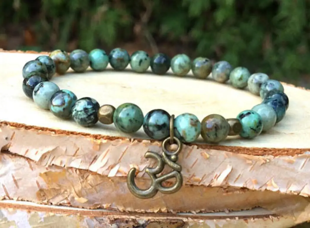 African turquoise Bracelets Stretchy Spirituality Gemstone Sutra Reiki Wrist Monk Lucky Chakas Yoga