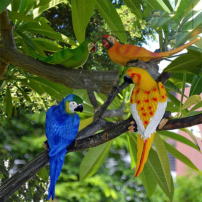 

Resin Parrot Statue Wall Mounted DIY Outdoor Garden Tree Decoration Animal Sculpture for Home Office Garden Decor Ornament Craft
