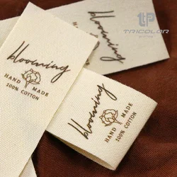 25*70mm Customized Pattern Cotton Label Custom Brand Label Custom Clothing Label Cotton Ribbon Label Custom Washable cream Labe