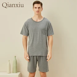 Striped Men's Pyjamas Men's Striped Knitted Cotton Home Suit Summer  Home Simple Style Men's Pyjamas  Striped Men's Pyjamas