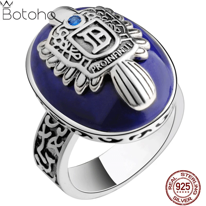 The Vampire Diaries Rings Real 925 Sterling Silver Damon Salvatore Ring Men's With Lapis Lazuli Natural Stone Customized Jewelry