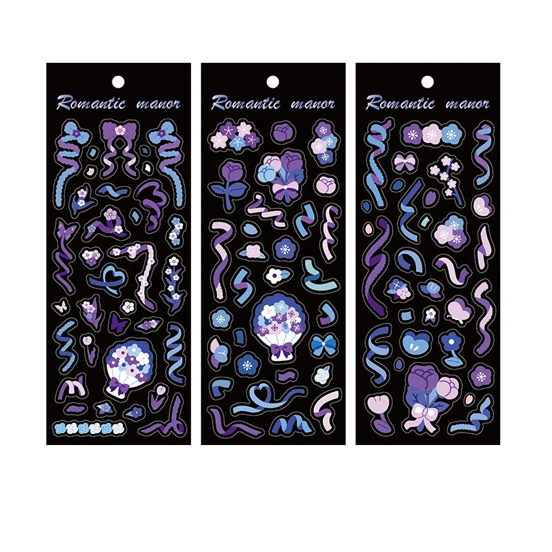 3 Pcs Cute Laser Ribbon Flower Stickers Decoration Scrapbook Photo Album Diary Journal Kawaii Stationery Sticker