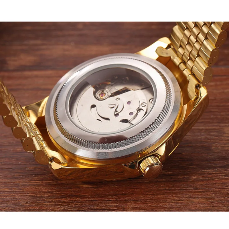 Gorben Gold Stainless Steel Band Male Sport Watches Men Automatic Men Watch Mechanical Skeleton Male Wristwatch