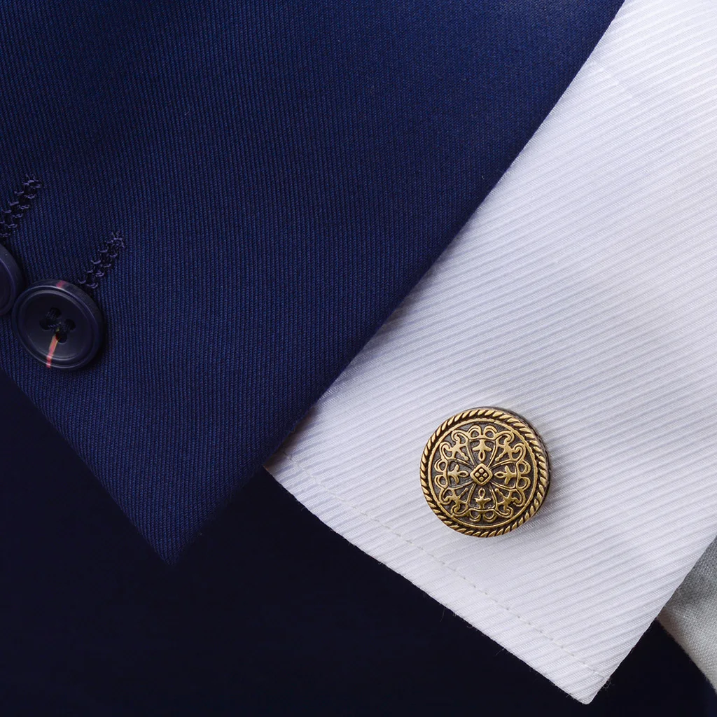 SAVOYSHI High Quality Shirt Cufflinks for Men Round Bronze Vintage Pattern Metal Cuff links Gift Free Enagraving Name