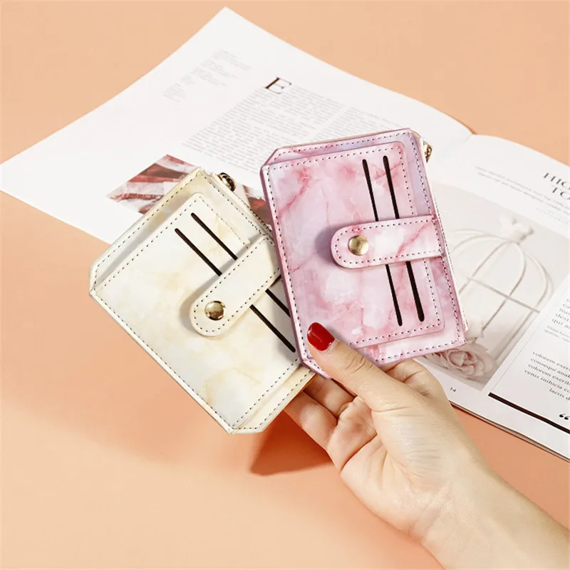 Creative Marble Pattern Thin ID Credit Card Holder Women Zipper Short  Slim Wallets Coin Purses Money Clip Bag Business Pocket