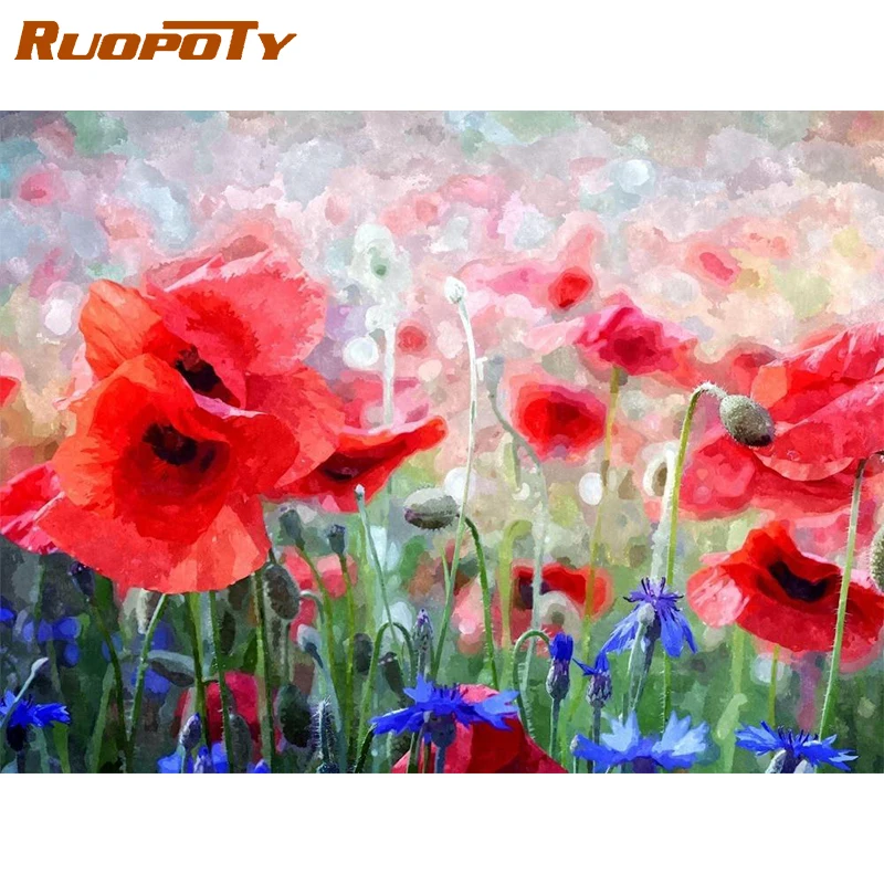 RUOPOTY Frame Abstract Red Flowers Diy Painting By Numbers Coloring By Numbers Acrylic Canvas Painting Handpainted Drawing Art