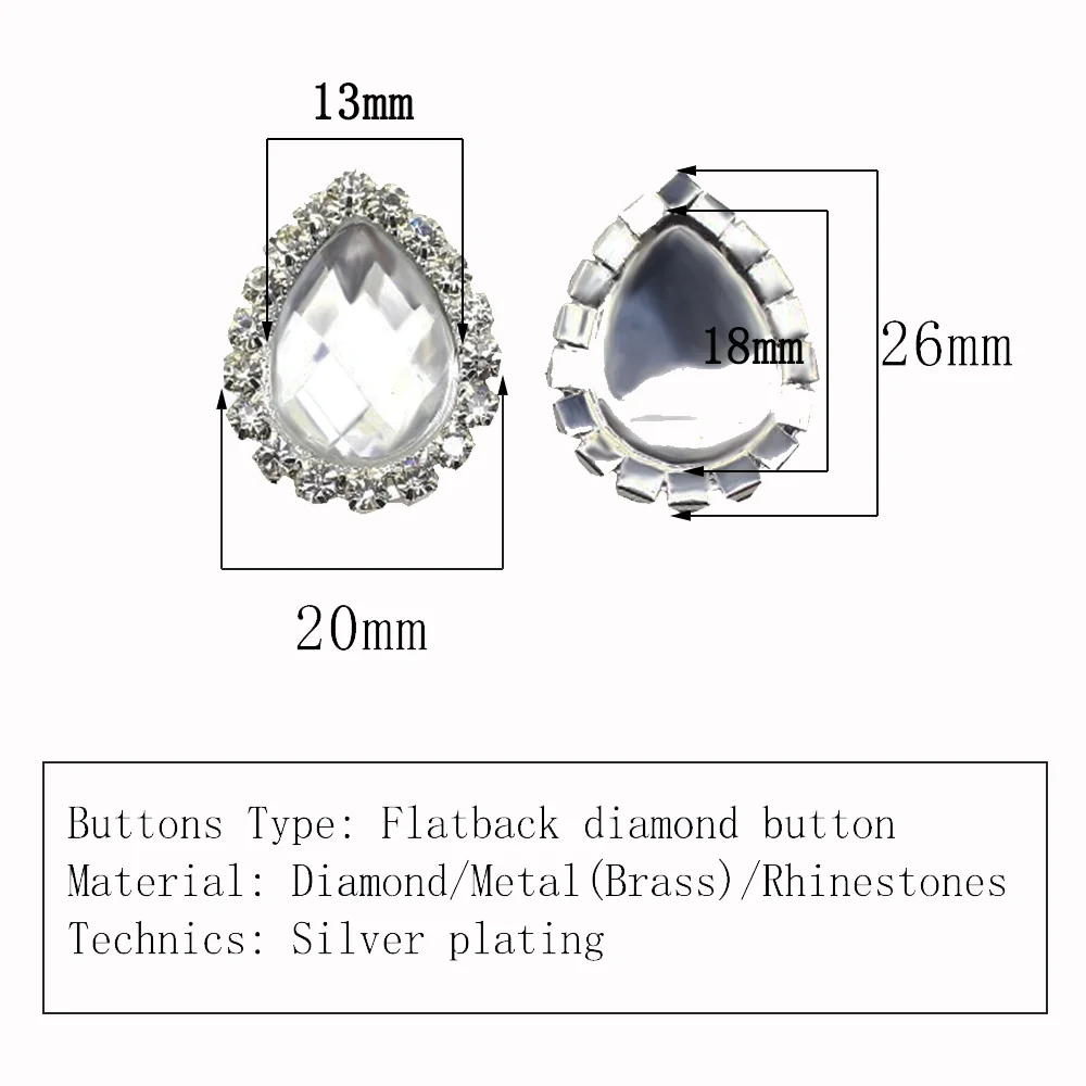 Fashion 10Pcs 20*26mm Water Drop Diy jewelry Accessories Acrylic rhinestones pedestal embellishments caps Decoration For Making