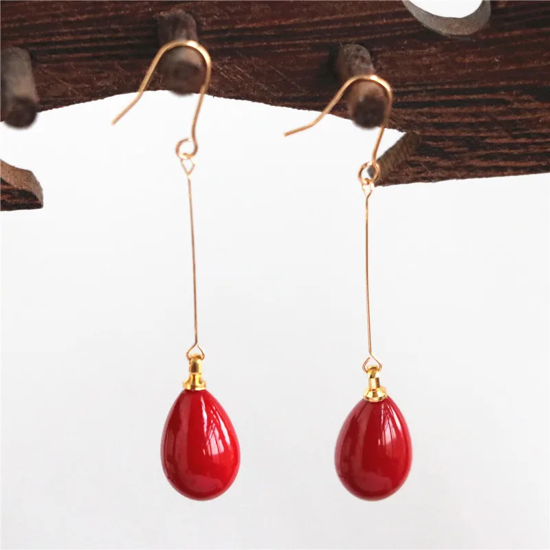 Bohemian Style Synthesis Red Coral Long Pendant Drop Earrings White Crystal Dangle Earrings For Women Wedding Party Jewelry Gift