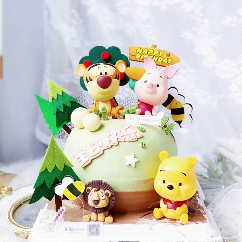 Disney Cute Cartoon Birthday Cake Topper Decoration Winnie the Pooh Pig Tigger Birthday for Party Supplies Boy Girl Love Gifts