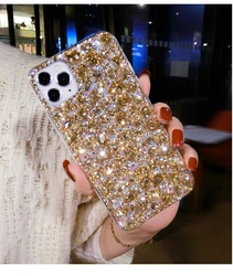 For iPhone 17 Air 16 15 14 13 12 Mini 11 Pro XS Max Plus Super Luxury Fashion Full Bling Gold Crystal Diamond Phone Case Cover
