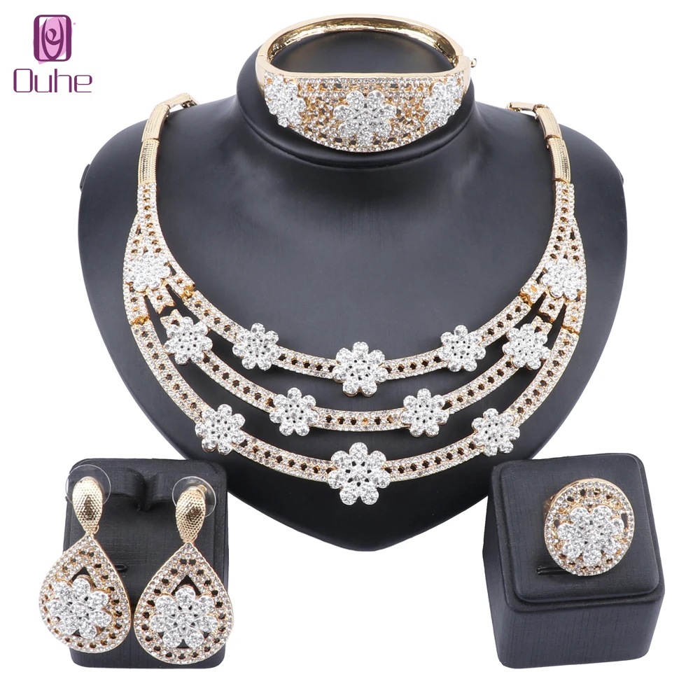 Bridal Gift Nigerian Wedding African Beads Jewelry Set Wholesale Fashion Woman Ethiopia Dubai Gold Color Necklace Jewelry Set