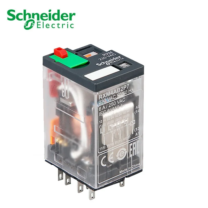 Schneider electric  RXM miniature plug-in relays with LED（5pieces）RXM4A  4CO 6A  12 VDC-110 VDC   24 VAC-230 VAC electromagnetic