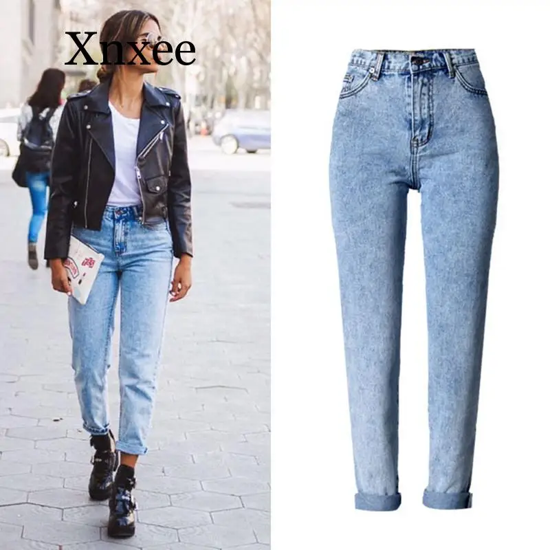 

long pants High Quality Women Long Jeans High Waist Cotton Snow Wash Type Denim Jeans Vintage Loose Straight Denim Jeans Trouser