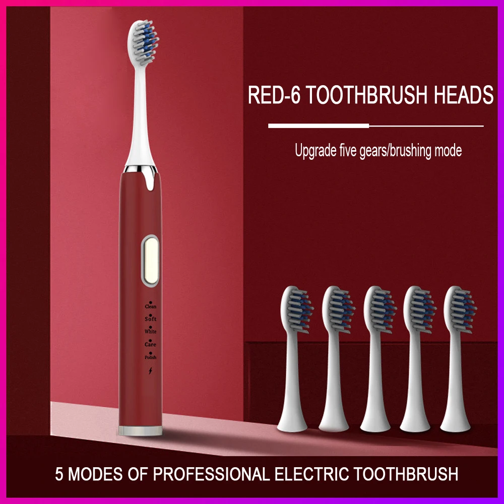 ソニック-充電式電動歯ブラシ,5つのモード,防水,超音波,口腔ケア,大人の歯のホワイトニング