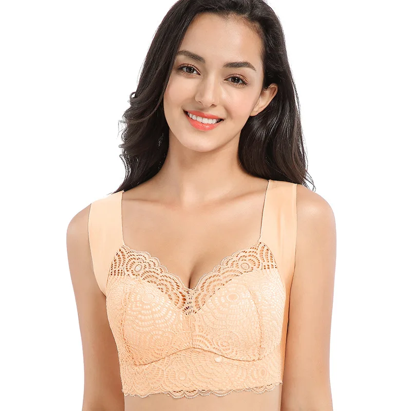 

2021 new Bra For Women Seamless Plus Size Bras With Gathers Pad Lace Comfortable Bralette Push Up Brassiere Bra Vest Wireless