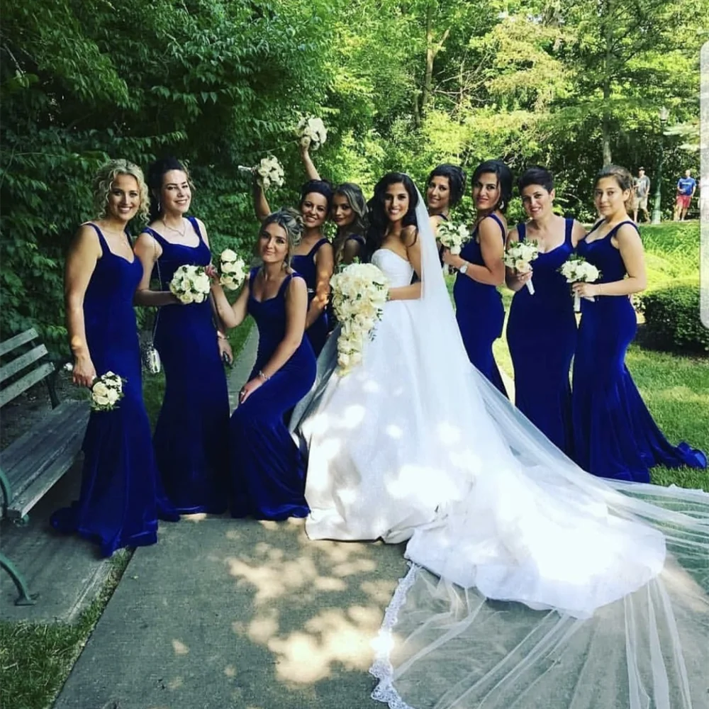 Vestido feminino, elegante, azul marinho, formal, casamento, damas de honra, sem manga, sereia, comprimento até o chão, festa de noite, feito sob medida