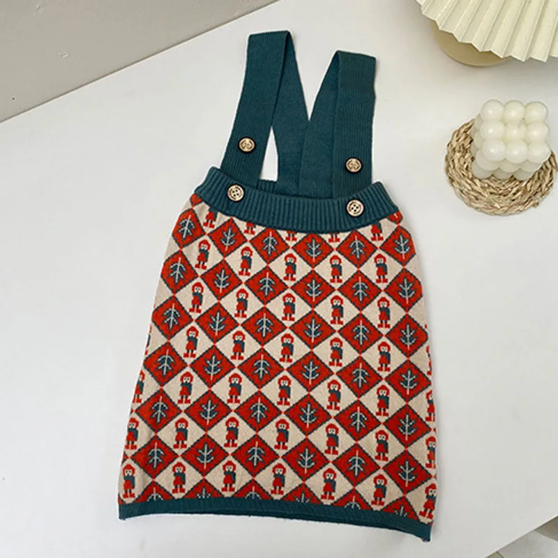 Girls Sweater Suit Spring And Autumn Baby British Style Knitted Cardigan Suspender + Dress Baby Kids Children\'S Casual Clothing