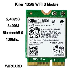 킬러 1650i AC 듀얼 밴드 2.4Gbps 무선 AX201 Wifi6 카드 AX201NGW, 802.11AX/A/B/G/N BT 5.0 노트북 Windows 10 용