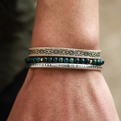 925 Silver Plated Cuff Bracelet On Hand Bohemian lapis lazuli Beads Handmade Adjustable Lucky Knot Rope For Men's Charm Bracelet