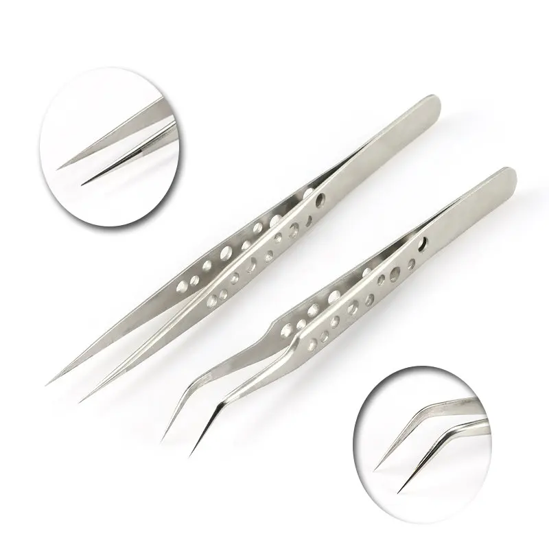 QIAO Tweezers Bend+Straight Stainless Steel Industrial Cross Stainless Steel Excellent Quality Tweezers Rhinestone Tool