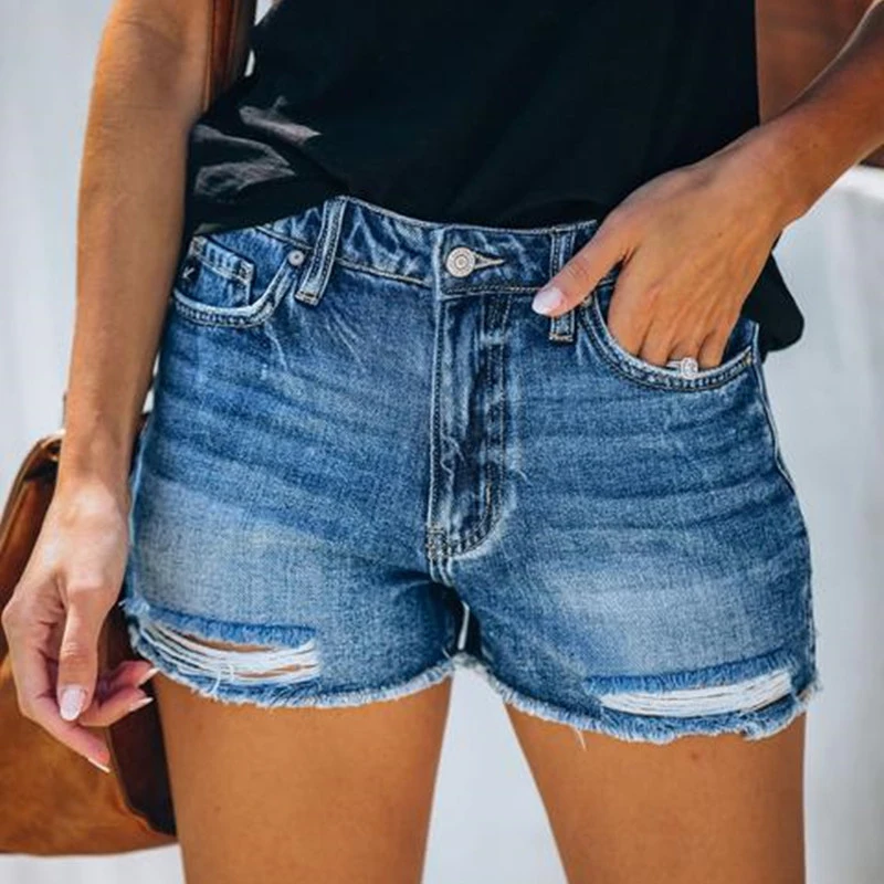 High Waist Ripped Denim Shorts for Ladies, Mini Jeans for Girls, Cheap Washed Jorts , Plus Size Bottoms, Summer Trend 2024