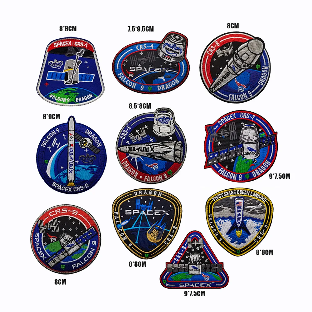 Embroidered Spacex Aerospace Station Astronaut Patch Emblem Military Mission Falcon Dragon DIY Accessory For Clothes Jackets