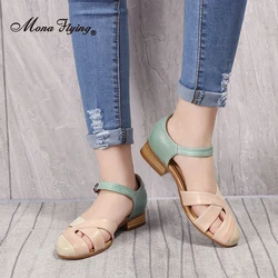 Mona Flying Women's Genuine Leather Closed Toe Sandals Slipper Ankle Strap Buckle Multicolor Elegant Casual Summer Shoes A068-G5