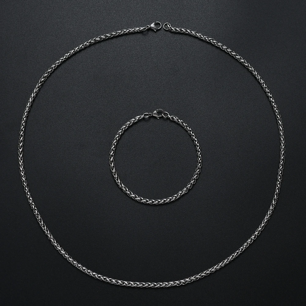 Low Price Stainless Steel Fashion Jewelry Set Keel Chain Necklace & Bracelet For Men Hip Hop Rock Style Jewelry drop shipping